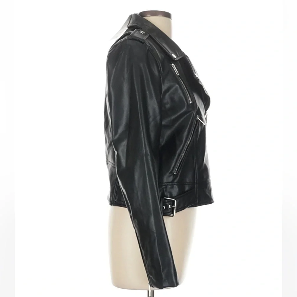 Zara Black Faux Leather Moto Jacket Biker Zip Jacket Women’s Large NWT - Picture 4 of 7